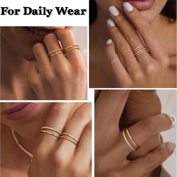 14K Gold Filled 1.3mm Thin Stackable Rings for Women - Minimalist Non Tarnish Ha - Picture 4 of 6